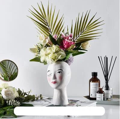 European Resin Vase Head Portrait Sculpture Flower Pot Decoration Ornaments Home Livingroom Office Desktop Furnishing Crafts Art - Цвет: style7
