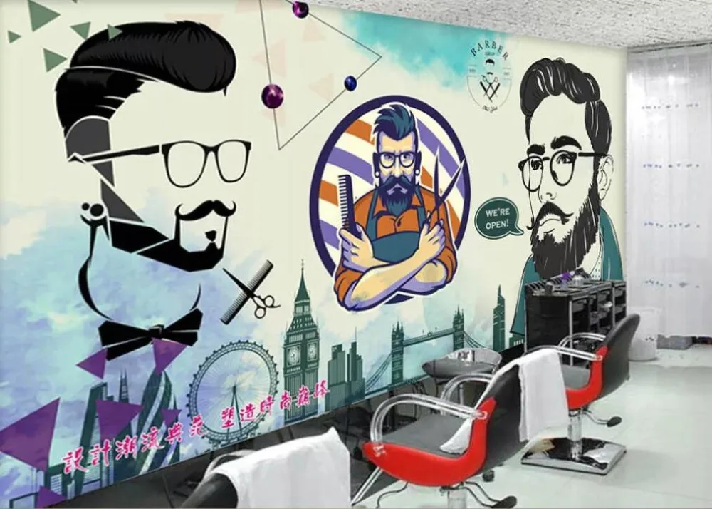 Custom 3D mural wallpaper European and American fashion beauty salon barber shop background wall