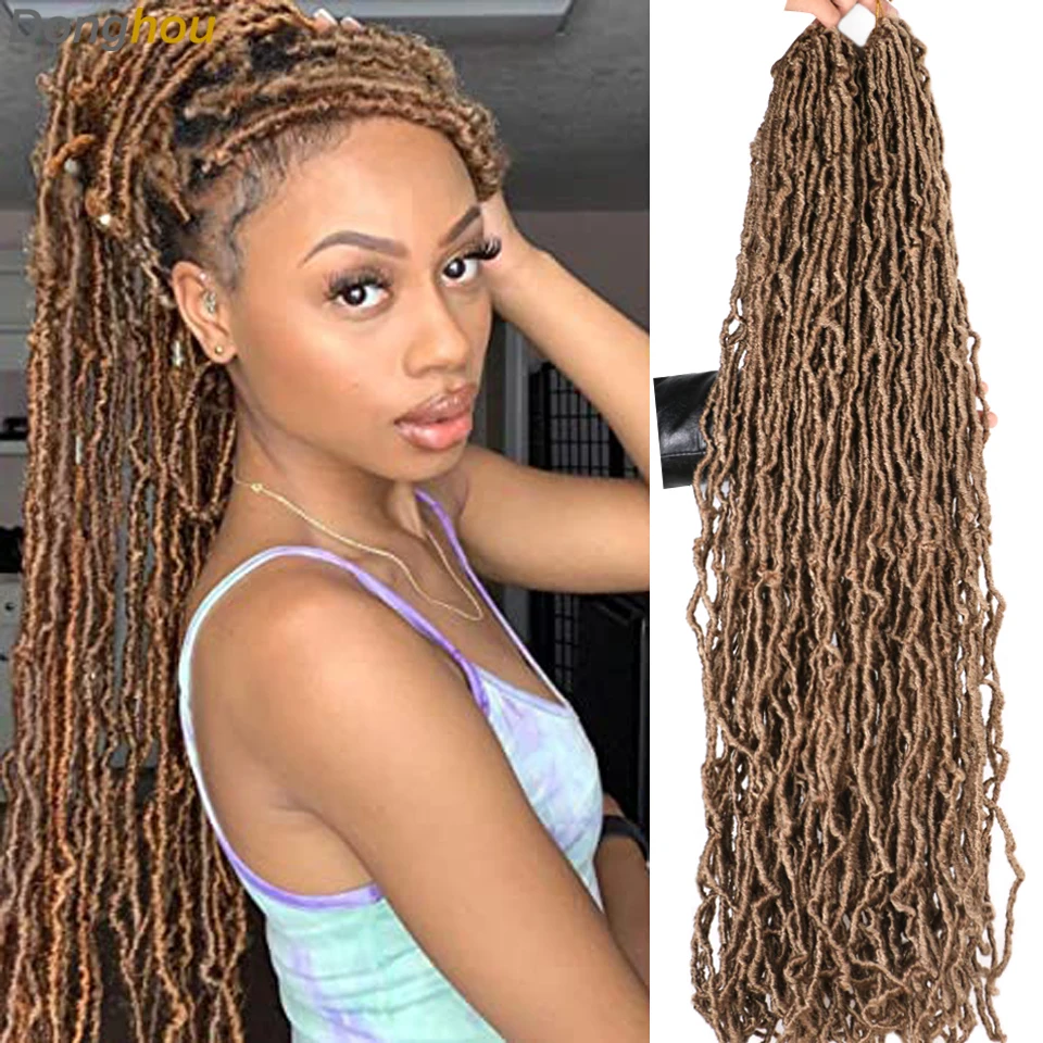 polegadas pacotes macios locs crochê cabelo falso fechaduras crochê trança pré loop sintético deusa faux locs dreadlocks cabelo