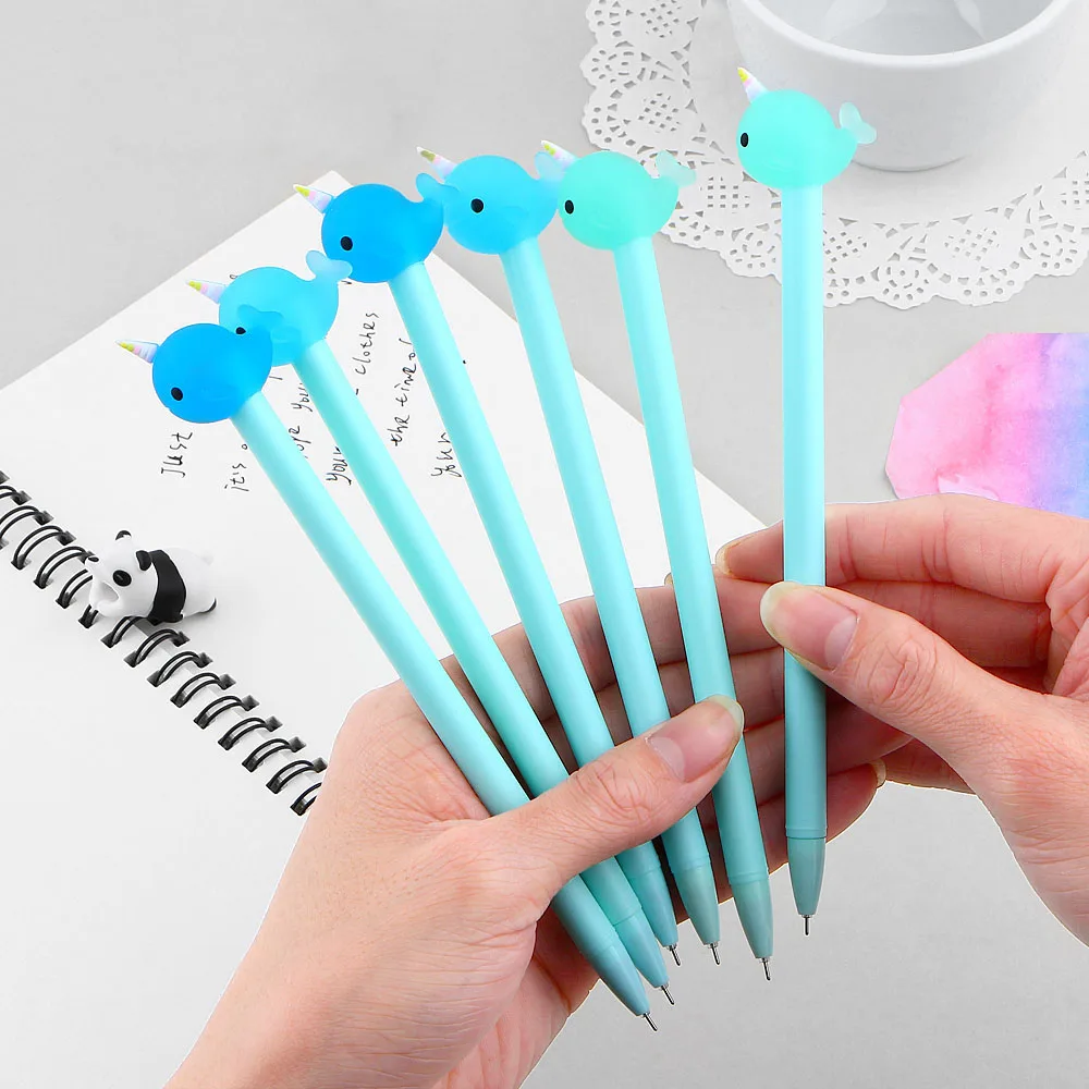 1 шт., милая гелевая ручка Kawaii Narwhal Whale, 0,5 мм, чернила, ручка для подписи, школьные, офисные, Детские канцелярские принадлежности, школьные, офисные