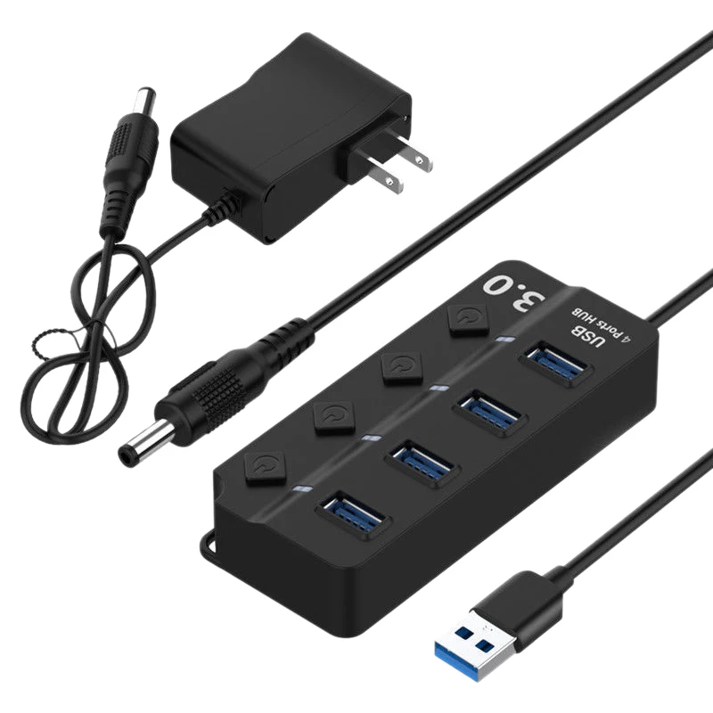 Usb концентратор 3,0 5 Гбит/с, высокая Скорость 4 Порты и разъёмы Usb 3,0 концентратор разветвитель на переключатель включения/выключения для Macbook ноутбука ПК с сенсорным экраном штепсельная вилка стандарта США