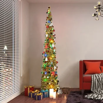 

Reusable Reusable Artificial Christmas Tinsel Trees Collapsible Tree Ornaments Christmas Tree With Stand Christmas Decorations