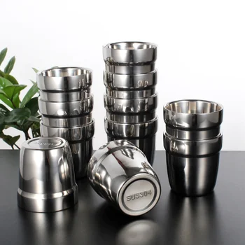 

4 Pcs Stainless Steel Double-layer Thickened Cup Kids Anti-scald Cup