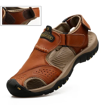 

First Layer Cow Leather Hiking Trekking Sandals Shoes Men Summer Breathable Climb Fishing Sneakers for Men Comfort Sandals Male