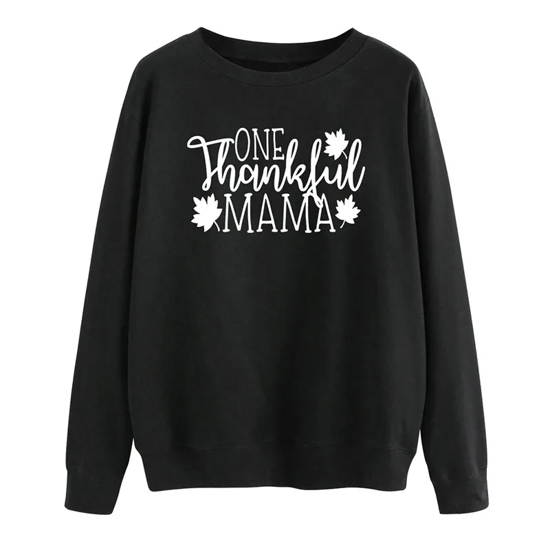 One Thankful Mama с буквенным принтом Kpop толстовки с милым Кленовым листом толстовка с рисунком негабаритных худи женские пуловеры Топы для мамы