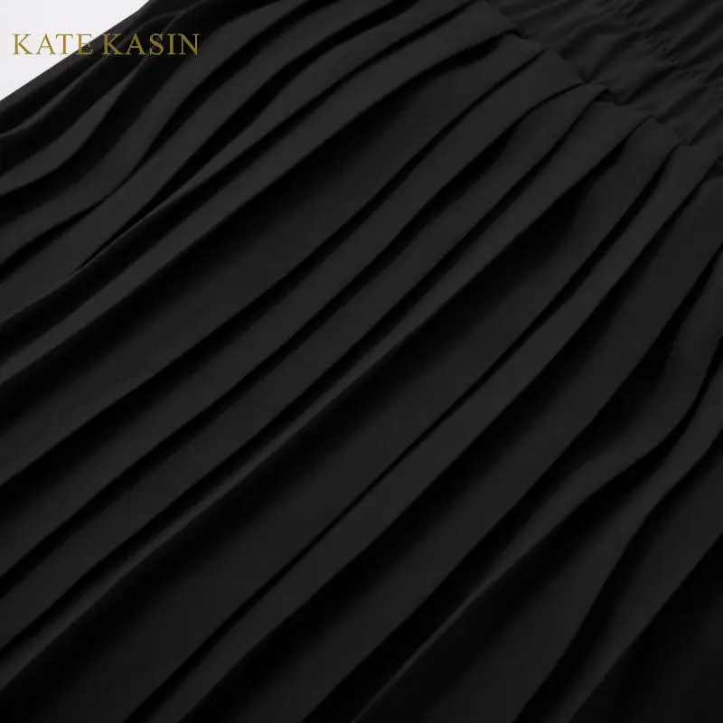 Kate Kasin, женская шифоновая плиссированная юбка, эластичная, высокая талия, пуговицы, декорированные, миди, Свинг, юбки, одноцветная, расклешенная, трапециевидная юбка KCS02055