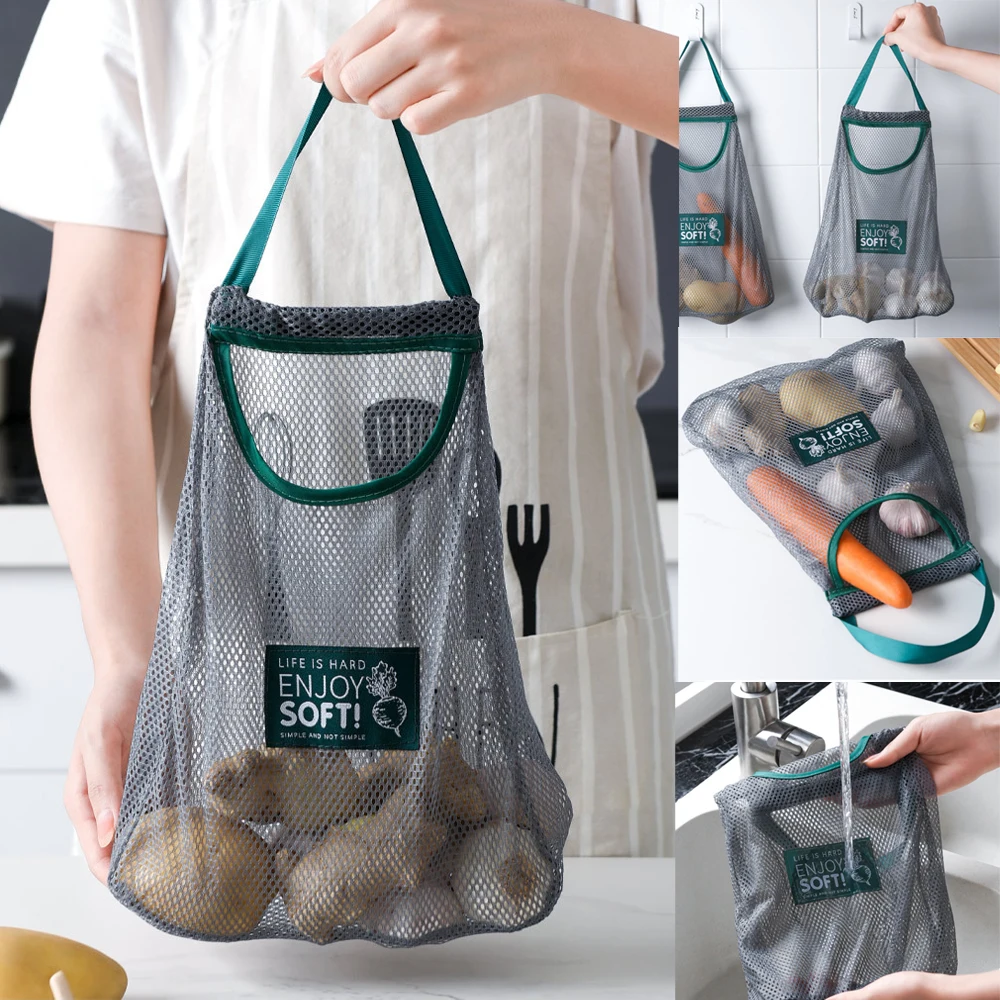 Многоразовые хлопковые продуктовые овощные сумки для дома кухонные сетчатые сумки для хранения фруктов и овощей Висячие хозяйственные сумки моющиеся