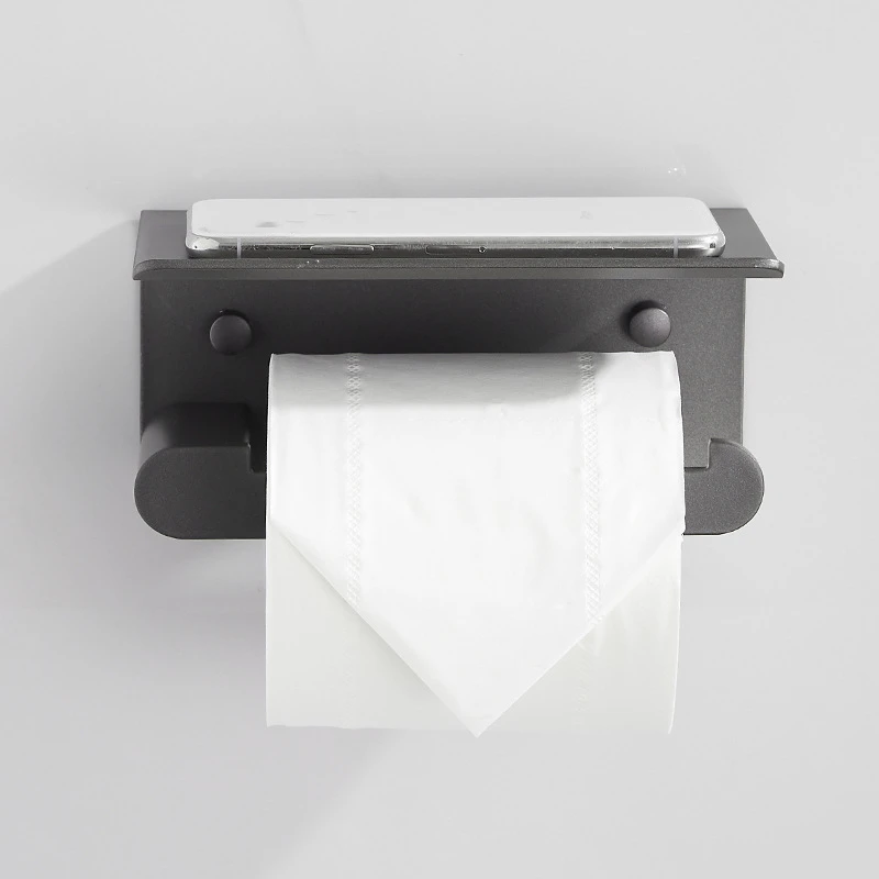 1PC Space Aluminum Gray Toilet Paper Holder with Phone Shelf Bathroom Tissue Holder Toilet Paper Roll