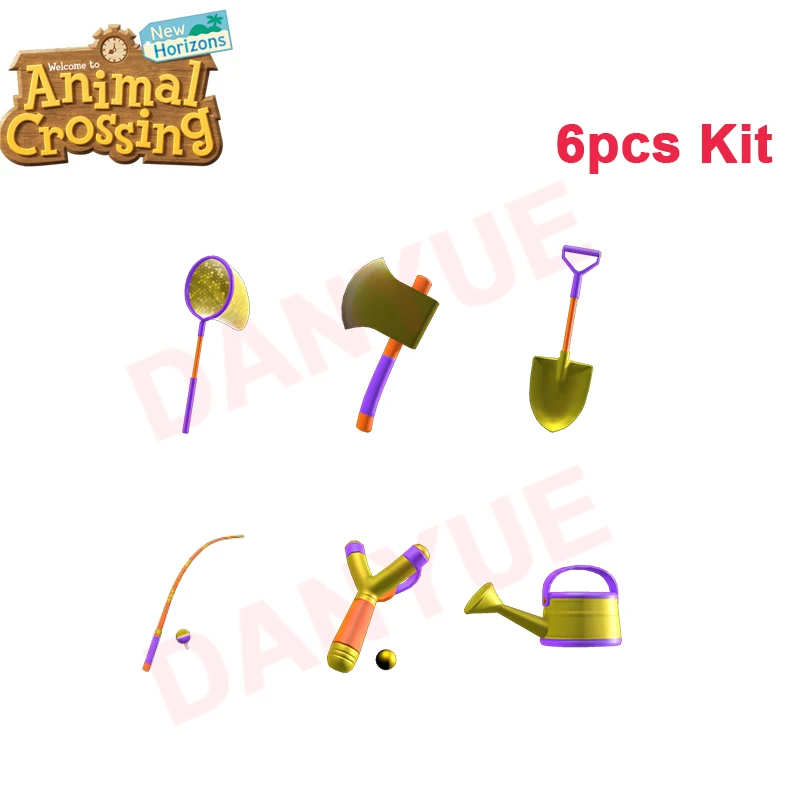 

6pcs Golden Tools Animal Crossing Golden Axe Golden Rod Golden Net Golden Shovel Golden Slingshot Golden Watering Can Gold Tools