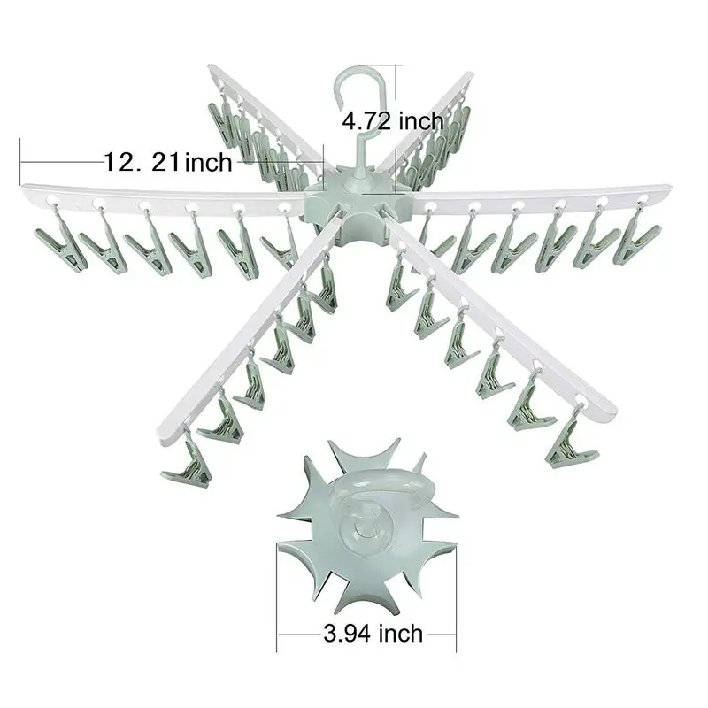 Swivel Hook Plastic 36 Pegs Drying Rack Clothes Hanger for Underwear Socks Gloves(Green