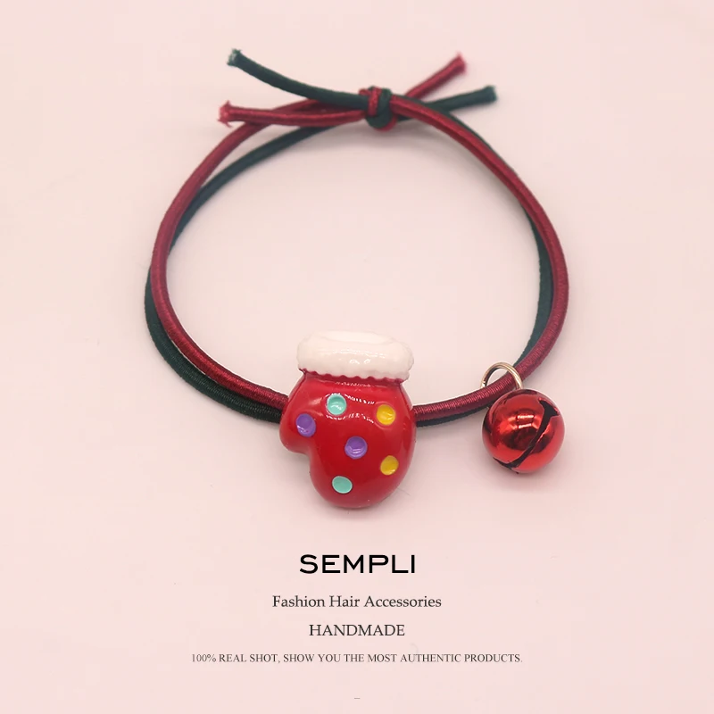 Gloves 1 Sempli, 22 вида, высокие нейлоновые резинки, рождественский сезон, колокольчик, эластичные резинки для волос, для женщин, девочек, Санта Клаус, Рождественская елка, головные уборы - Цвет: Gloves 1