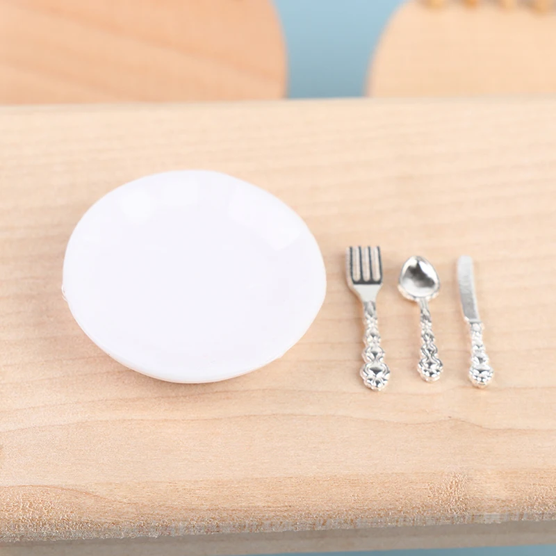 1:12 Dollhouse Miniature Plate Knife Fork Spoon Set Tableware Doll Kitchen Tableware Decor Accessories Toys