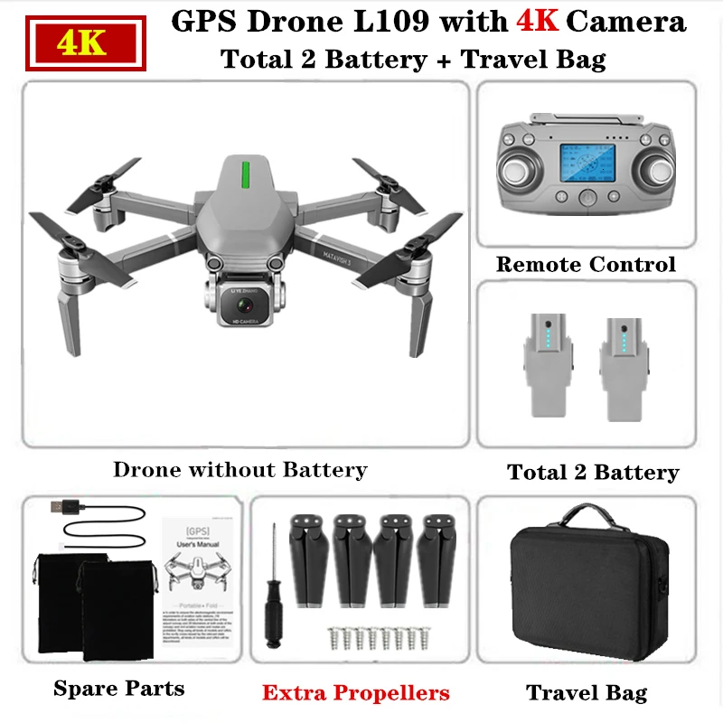 Радиоуправляемый Дрон 4K L109-S gps Профессиональный Квадрокоптер 5G WiFi FPV HD ESC камера бесщеточный вертолет 25 минут время полета VS F11 SG906 - Цвет: L109-Carry Box-2