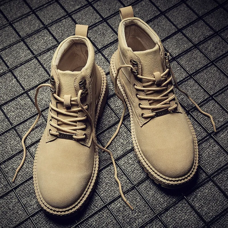 

New 2019 High Quality Men Cowhide Martin Boots Breathable Desert Boots England Wind Workwear Boots Lace-Up Warm Comfort Footwear