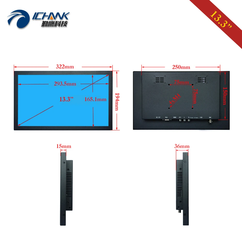 16:9 BNC HDMI  Ŀ   PC , USB U ũ  ÷̾ ZB133TN-56, 13.3 ġ LCD ȭ, 1920x1080p