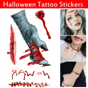 

10Pcs/Set Waterproof Temporary Tattoo Sticker Halloween Terror Drama Fake Wound Realistic Blood Injury Scar Fake Tattoo Sticker