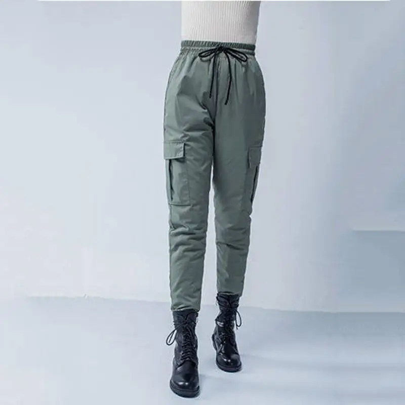 army green Женский зимний ультра светильник, белый утиный пух, штаны унисекс, супер светильник, ветронепроницаемые, размера плюс, теплые штаны, Свободные Комбинезоны, пуховик E112 - Цвет: army green