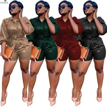 

New Womens Tracksuit Set Pu Leather Full Lantern Sleeve Sashes Coats Top Shorts Suit Two Piece Set Women Tracksuit Club Outfits