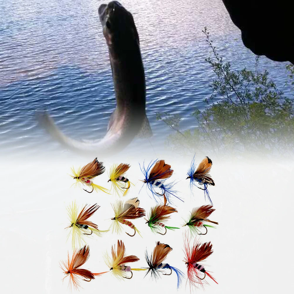 

12pcs Insects Flies Fly Fishing Lures Moth Trout Dry Fly Fishing Baits With Sharpened Crank Hooks Fish Tackle