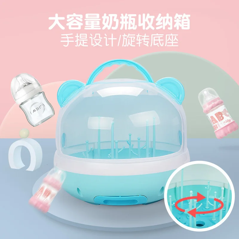 

Infant Multi-functional Hand Feeding Bottle Storage Box Air Dry Draining Shelf Tableware Storage Box with Dust Cover Baby Suppli