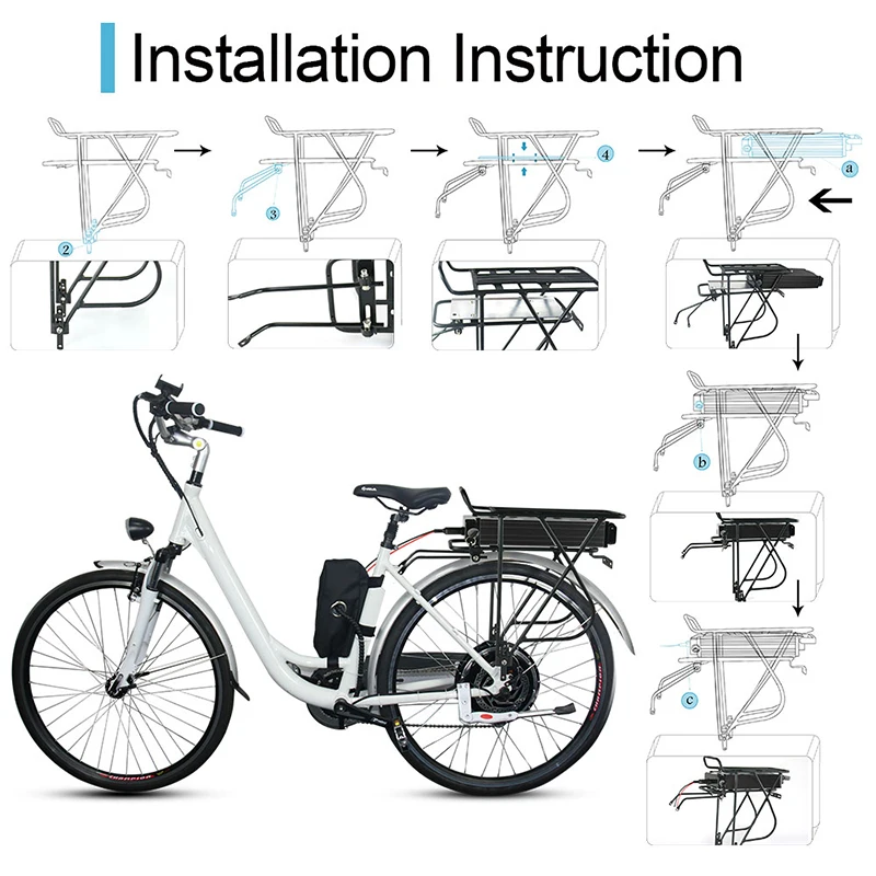 Rear Rack Ebike Battery 36V 10Ah 15Ah 48V 10Ah 13Ah 15Ah 18Ah With Double  Layer Luggage for 1000W-250W 18650 48V Battery Pack - AliExpress