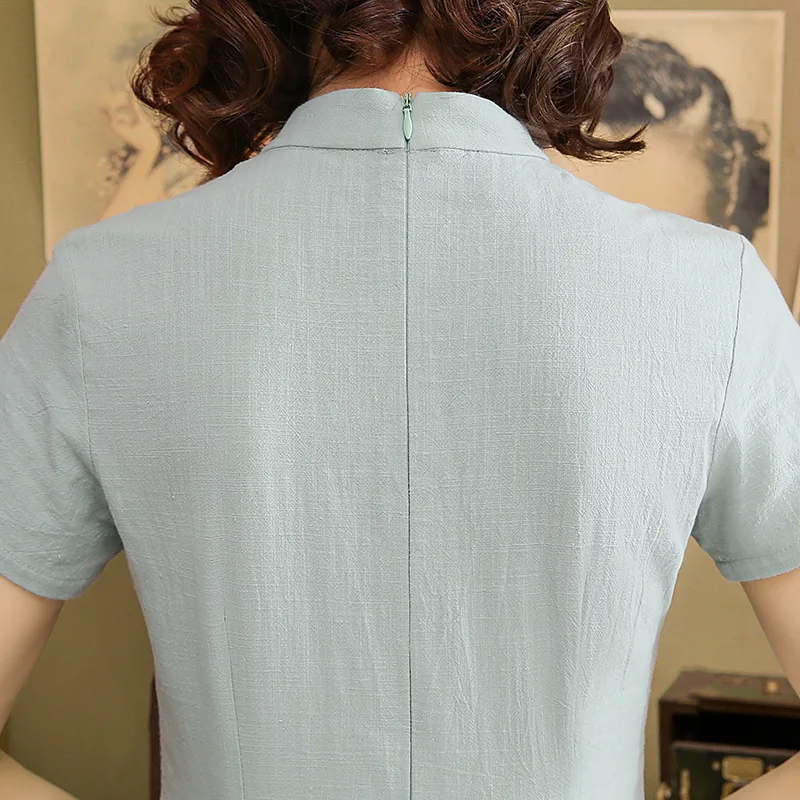 Женский зеленый Вышитый Костюм ханьфу Cheongsam топы китайские винтажные блузки Костюм Повседневный Китайский ветер Хлопок Лен рубашки наборы одежды