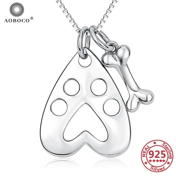 

AOBOCO Dog Paw Print And Bones 925 Sterling Silver Necklace 925 Silver Chains Woman Mom's Gift Hollow Necklace Charm 925 Jewelry