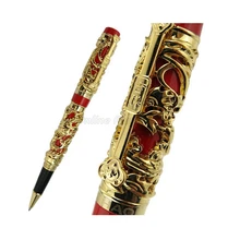 Jinhao Bolígrafo De Bola de rodillo pesado, grabado en Metal Vintage, dragón rojo y Phoenix, moldura dorada, papelería profesional de oficina