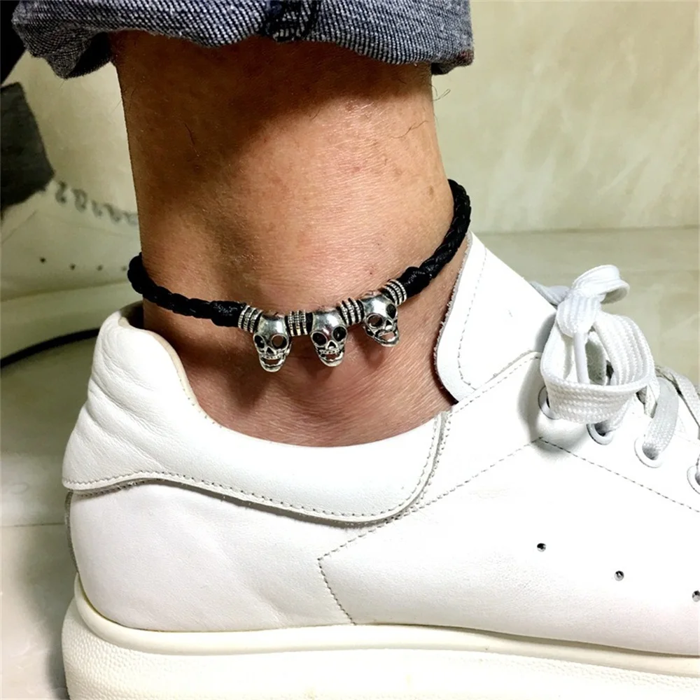 Tobillera de calavera para hombre, accesorios de joyería de pulseras de tobillo de cuerda hechas a mano, decoración de pies, pulsera pierna 2020 - AliExpress y accesorios