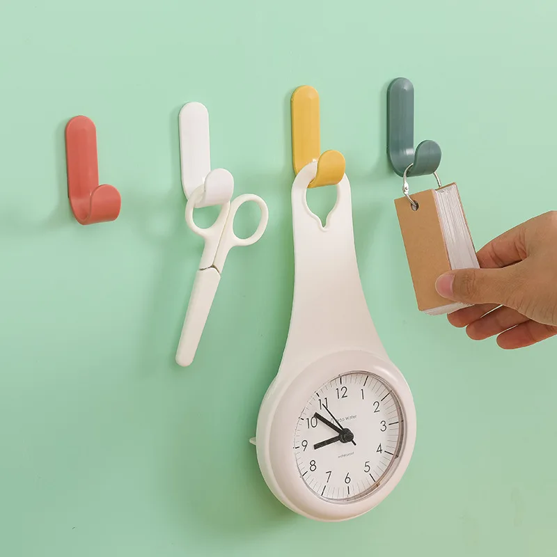 

4 pc/set of perforated-free hooks and sticky hooks wall-mounted simple J-shaped hooks seamless and nail-free sticky hook