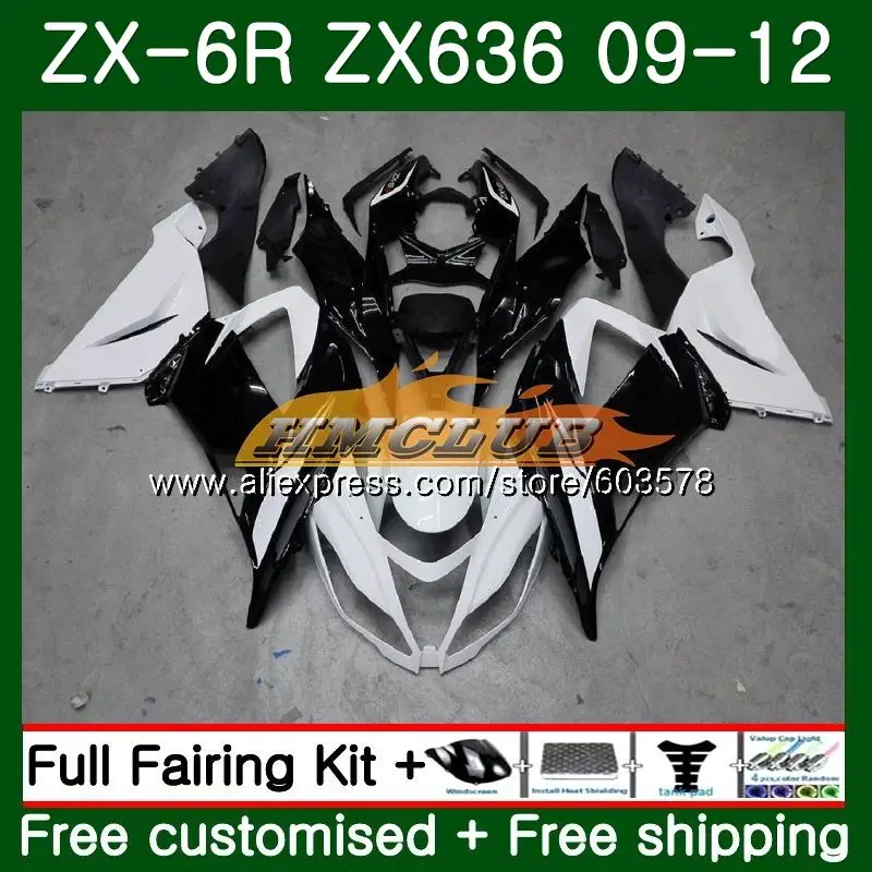 Средства ухода за кожей для KAWASAKI NINJA ZX636 ZX 6R ZX-6R 2009 2010 2011 2012 31CL. 114 ZX 636 600CC ZX-636 ZX6R 09, 10, 11, 12, обтекатель белого и черного цвета