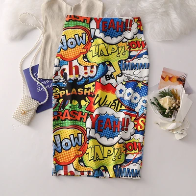 

Women Skirts Summer Print Flowers Pencil Skirt Casual Skirts Knee-Length Plus Size Faldas Mujer Moda Jupe Femme