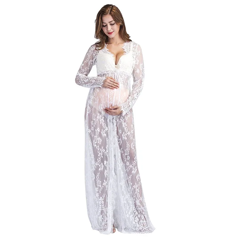 Dress Pregnant Maternity Women Nursing Long Sleeve Sexy Lace Clothes for Plus Size Pregnancy Maxi | Мать и ребенок