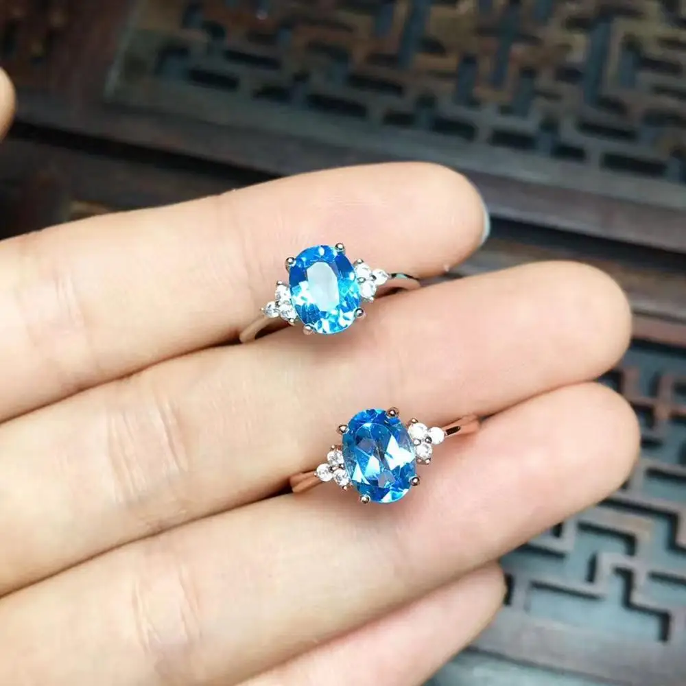 Изысканное женское серебряное кольцо с голубым топазом, натуральный камень, серебро 925 пробы, хороший цвет, подарок на день рождения, Овальный подарок на год