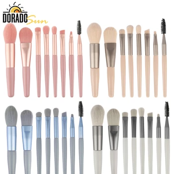 

Doradosun 8 Mini Traval Makeup Set Brush Matte Wooden Handle Portable Soft Hair Makeup Set Beauty Tools
