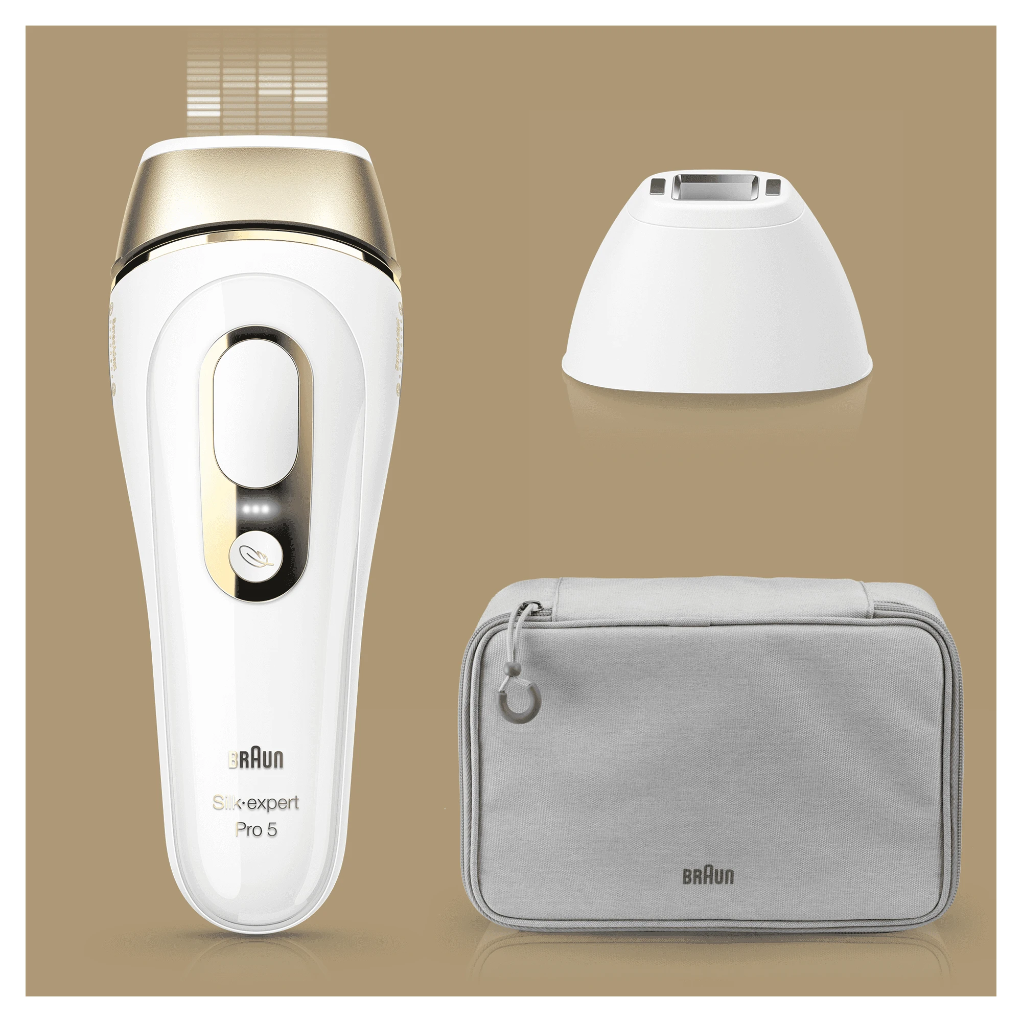 The latest generation Braun Silk Expert Pro 5 PL5117 pulsed light epilator,  Unisex woman and man, white and gold