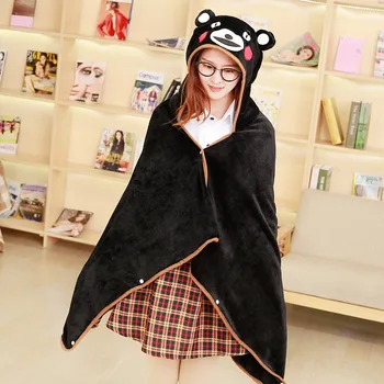 

Hot New Fashion Portable Cartoon Crazy Bear Cotton Soft Plush Blankets Fleece Air Conditioning Blanket Kids Women Child Poncho