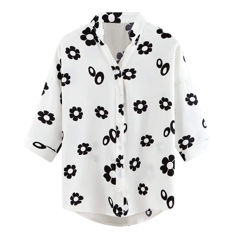 Woman Shirts Blouses Chiffon Tops Print Floral Short Sleeve Ladies Shirts Blusas Casual Streetwear Women Blouses Plus Size 2XL