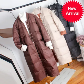 

Korean New Style Baseball Down Jacket Coat Loose Winter Long Outwear 90% White Duck Down Coat Over Size Short Sleeve