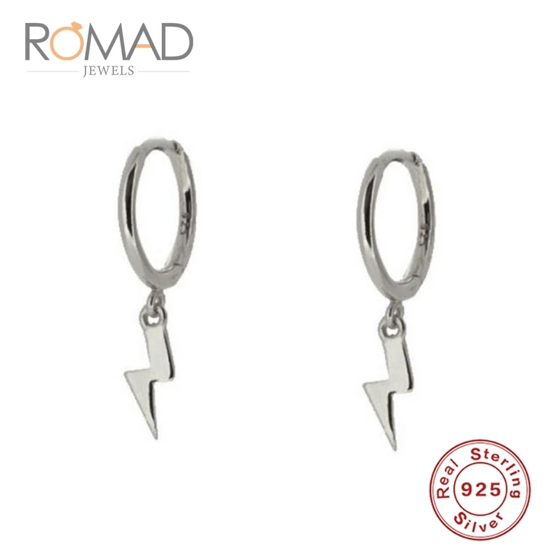 Имитация родиевого покрытия Модные геометрические серьги Romad из серебра S925 пробы, модные серьги с молнией, серьги-кольца для женщин и девушек, подарки - Окраска металла: Имитация родиевого покрытия