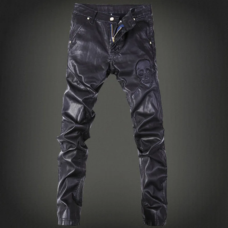 2019 men's fashion pants, leather pants tide male nightclub Four Seasons can wear leather pants men wild long Feet pants