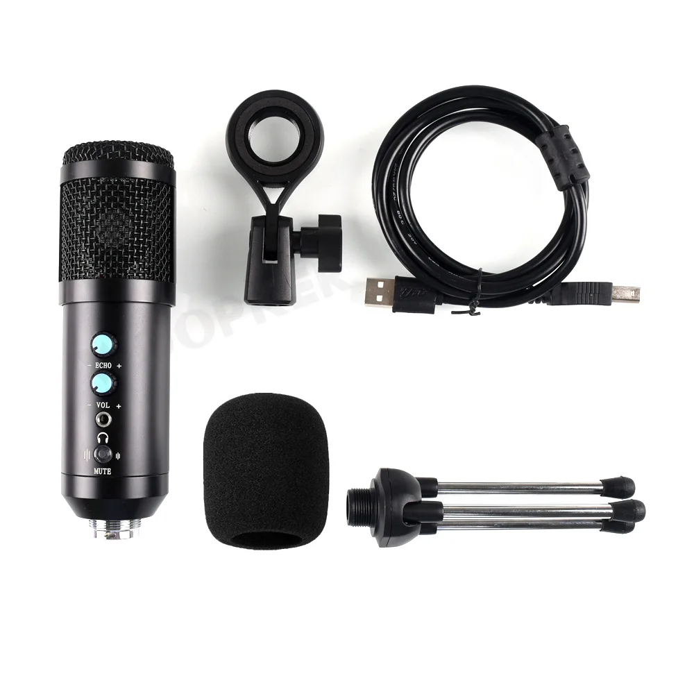 Microfono a condensatore per computer con treppiede, microfono USB per studio karaoke per kit di registrazione di giochi su YouTube_voghion.com