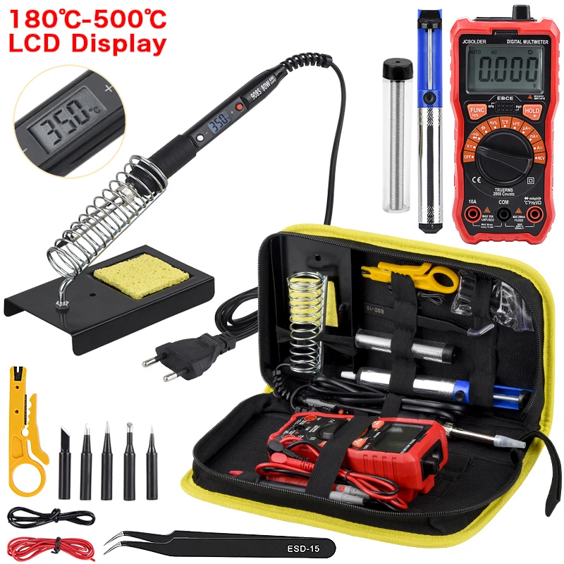 JCD soldering iron kit with Digital multimeter 6000 counts AC/DC voltage meter Flash light solder iron 80W 220V welding tool