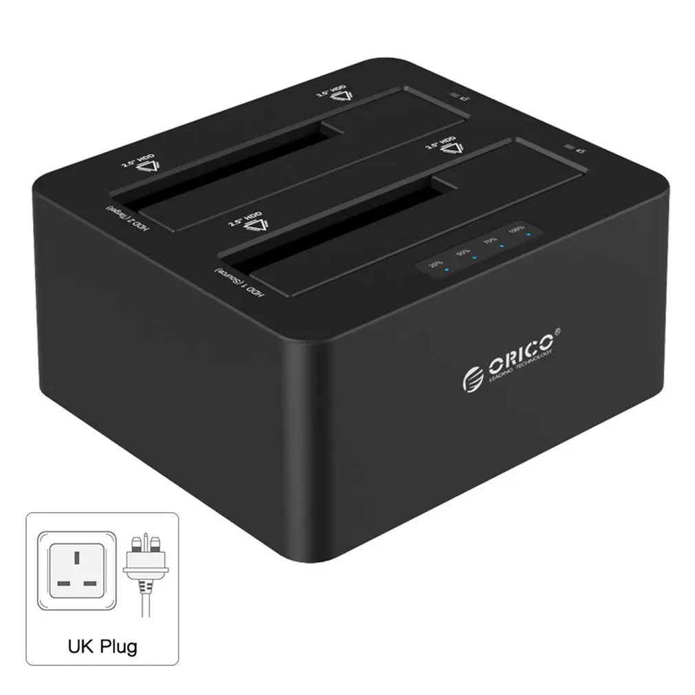 ORICO USB 3,0 для жесткого диска с интерфейсом SATA чехол Dual Bay внешний жесткий диск Док-станция для 2,5 3,5 HDD/SSD клон, Дубликатор Функция - Цвет: UK