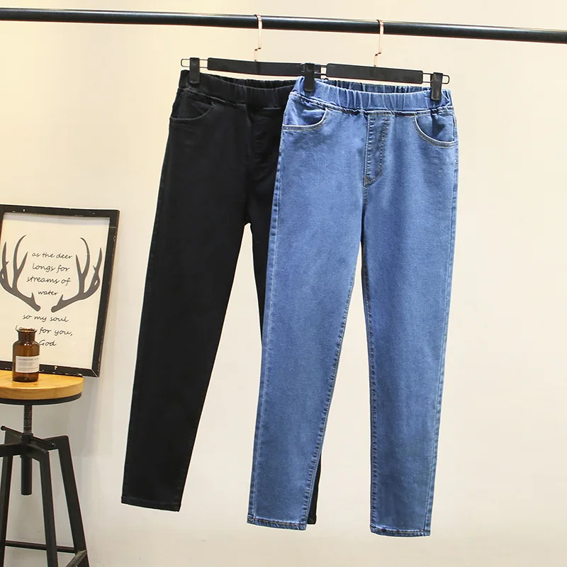 Women's Jeans 2023 Retro Light blue Stretch Denim Pants Female High Waisted Skinny Ladies Jeans Elastic Waist Trousers S-6XL 1