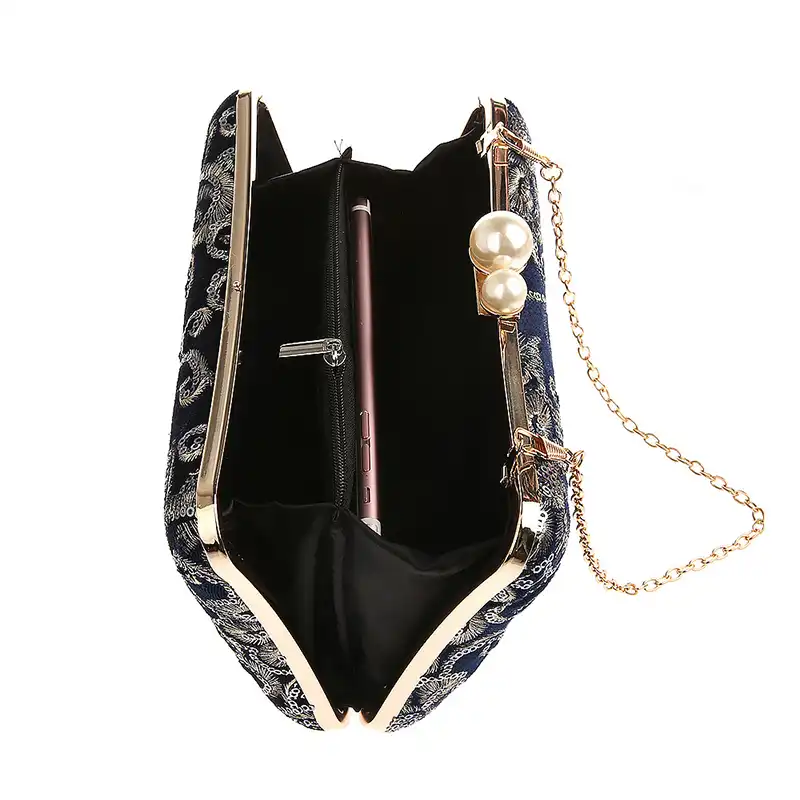 navy sequin clutch bag