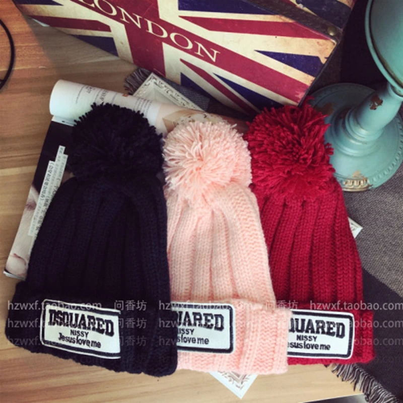 

Clearance-Sale Hot Fashion Autumn Winter Warm Korean Skullies Beanies Women Thick Patchwork Letters Knitting Caps Hats