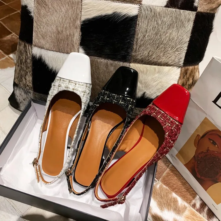 

2020 New Style Genuine Leather Women's Online Celebrity Graceful Low Heel Closed-toe after Empty Slipper