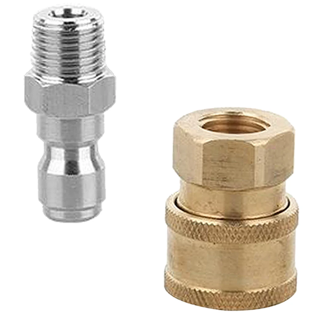2pcs Garden Hose Quick Connector 1/4 Inch Brass & Stainless Easy Connect Fitting Male and Female Set