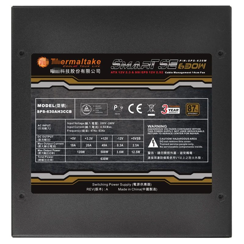 Блок питания для Thermaltake(Tt) половинный модуль ATX 12V тихий блок питания 530 W/630 W блок питания Smart SE 530W Smart SE 630W